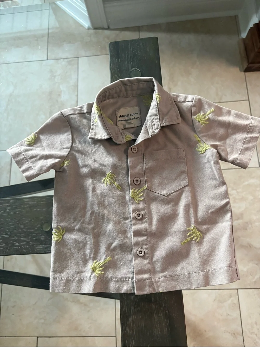Light Taupe Palm-Embroidered Kids Matching Set